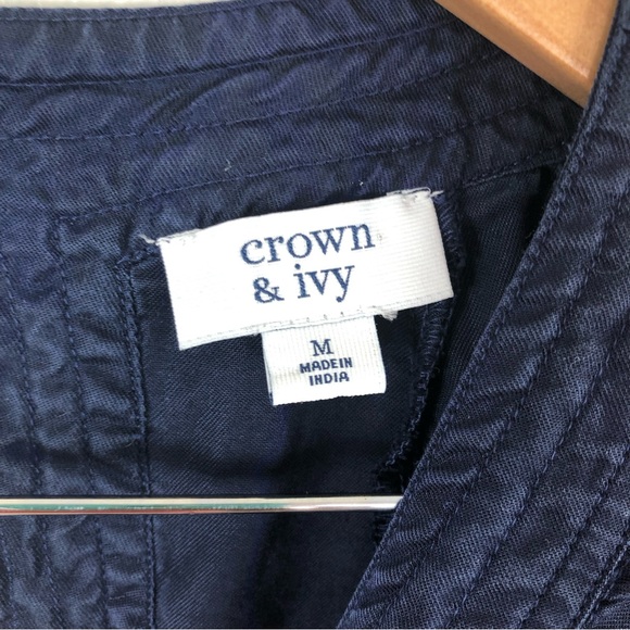 Crown & Ivy Embellished Balloon Sleeve Dress Navy Size M - Picture 4 of 9